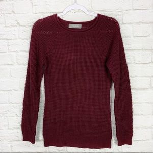 2Sable Maroon Waffle Knit Scoop Pullover Sweater